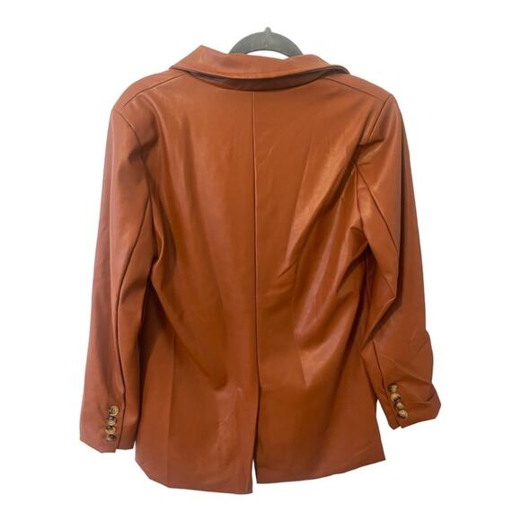 En Saison Faux Leather Oversized Blazer Jacket Double Breasted Rust Brown Small - Picture 10 of 12